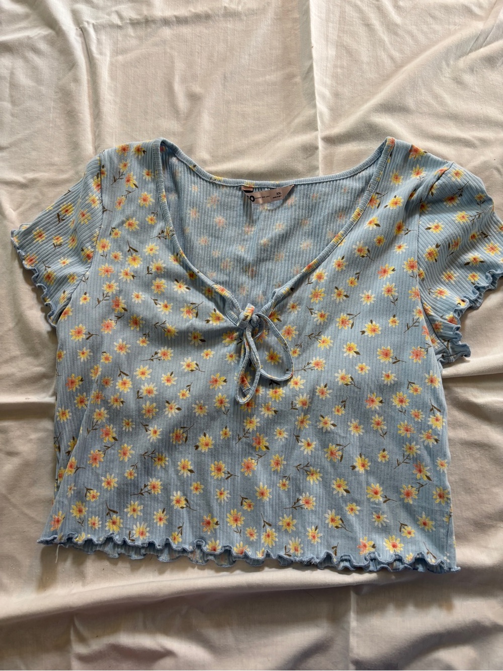 SO Light Blue Floral Tie-Front Crop Top